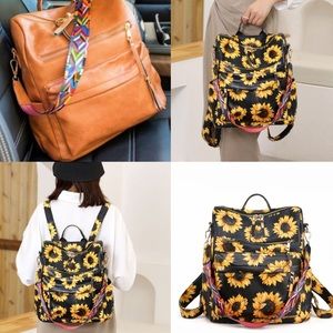 Vegan leather sunflower print zipper detail mini backpacks